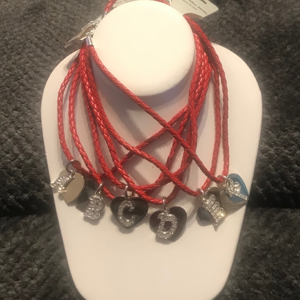 Crystal Initial Heart Pendant Red Vegan Necklace